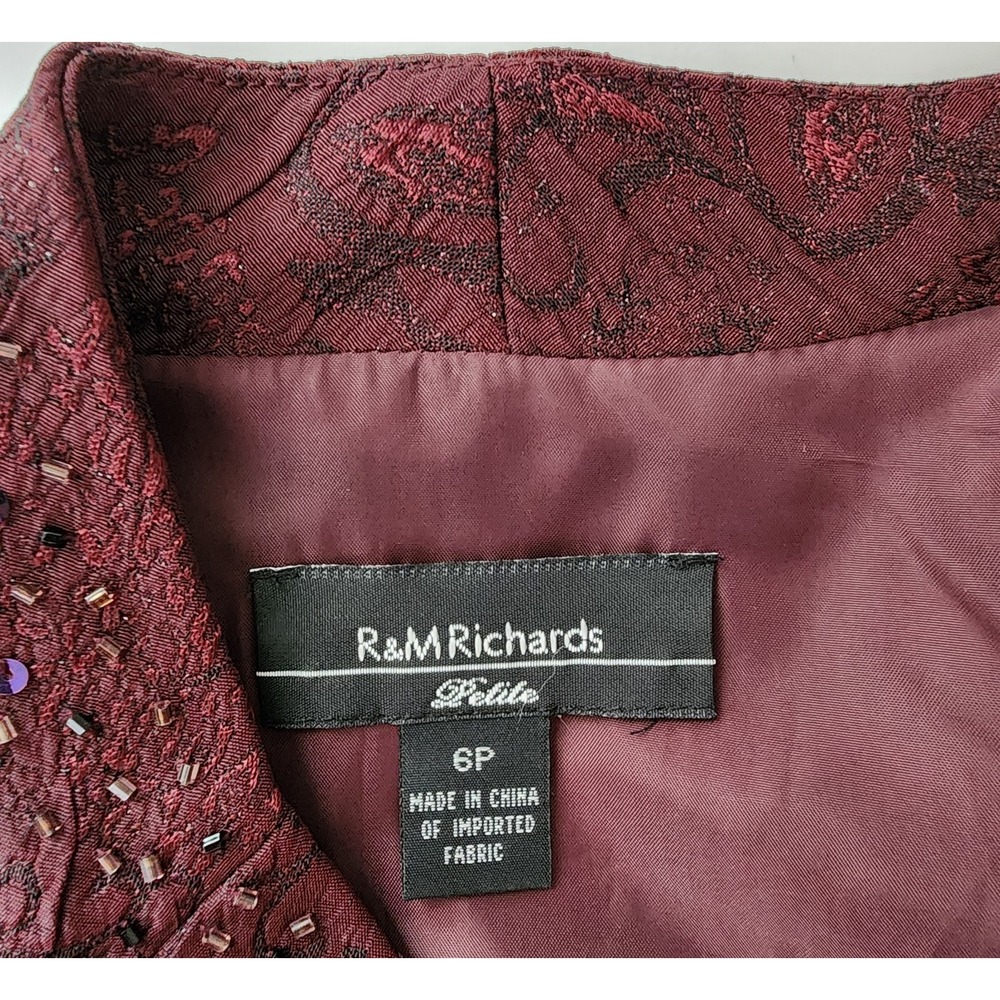 R&M RICHARDS Petites Burgundy Formal Occasion Beaded Bolero Jacket Dress Size 6P - Picture 5 of 12